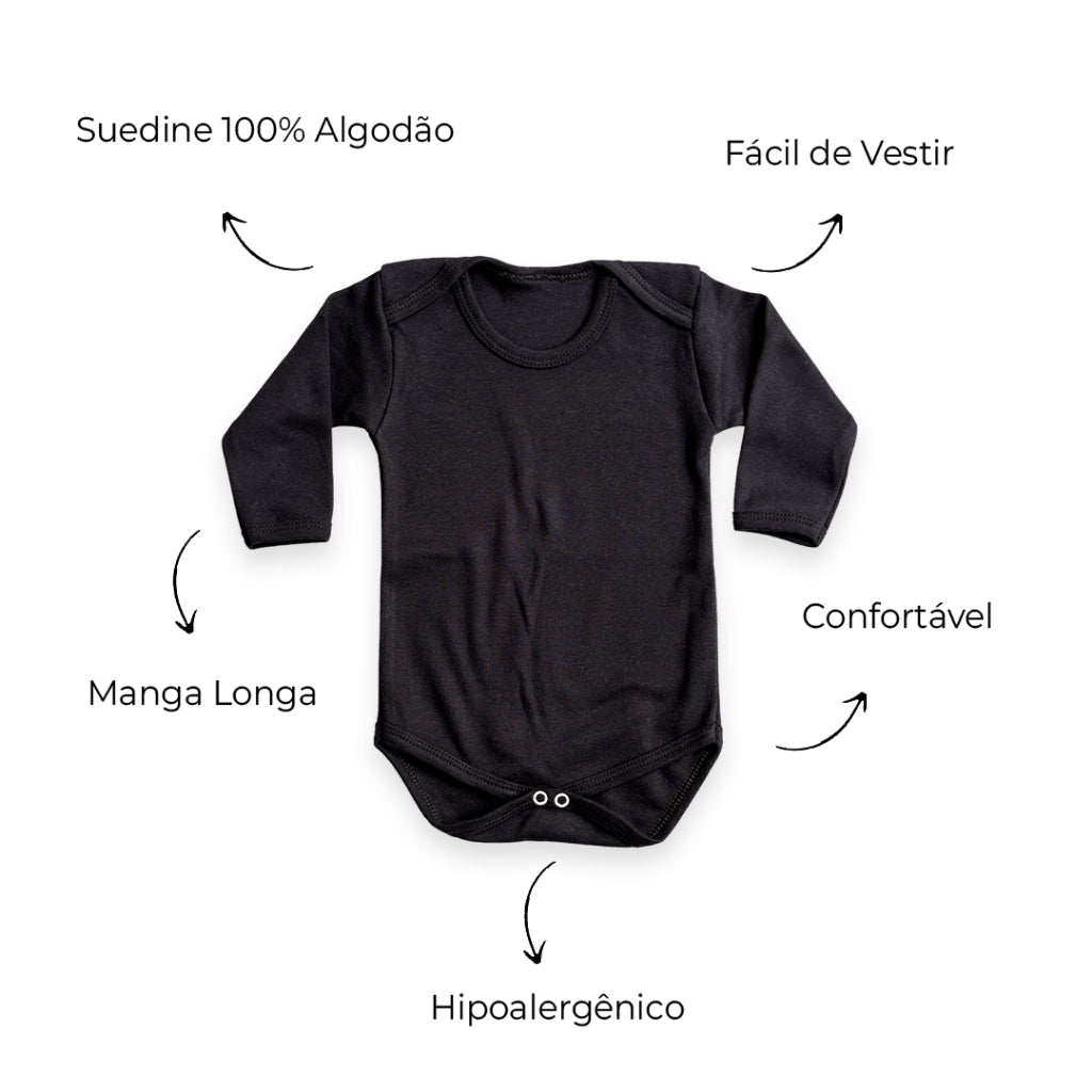Body Bebê Manga Longa RN/P/M/G Suedine 100% Algodão