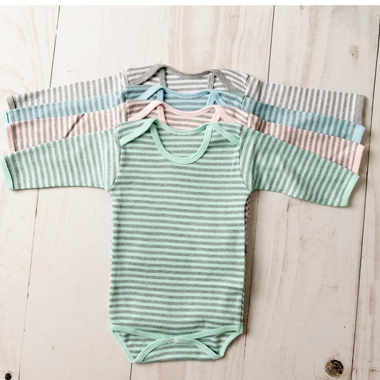 Body Bebê Manga Longa RN/P/M/G Listrado Suedine 100% Algodão