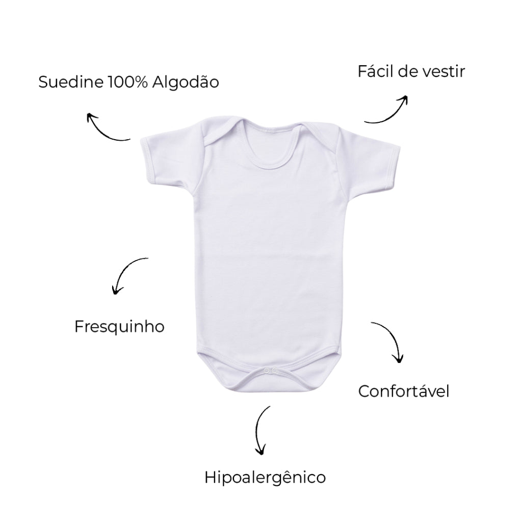 Body Bebê Manga Curta RN/P/M/G Suedine 100% Algodão