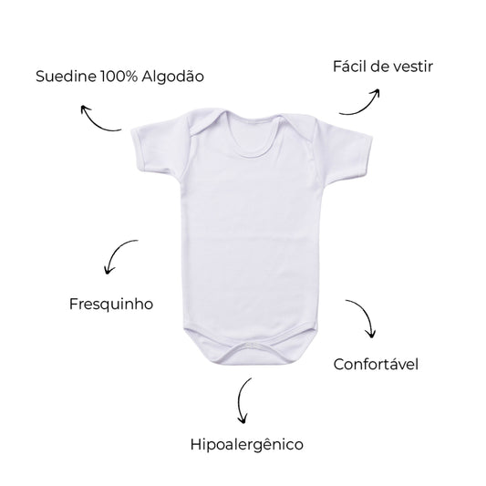 Body Bebê Manga Curta RN/P/M/G Suedine 100% Algodão