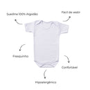 Body Bebê Manga Curta RN/P/M/G Suedine 100% Algodão